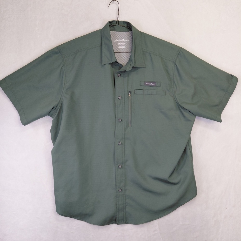 Eddie Bauer Mens XXL Green Ripstop Short Sleeve Ventilated Fishing Hiking Shirt